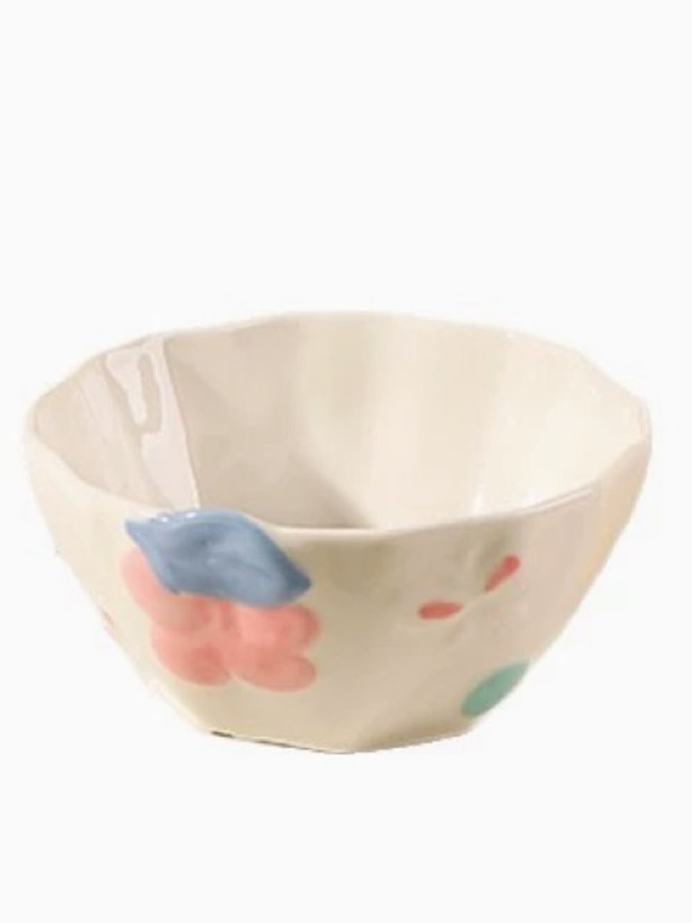 Cream Ceramic Decorative Bowl with Pastel Floral Accents